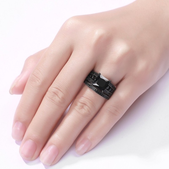 Black Sapphire Princess Cut 925 Sterling Silver - Picture 4 of 7